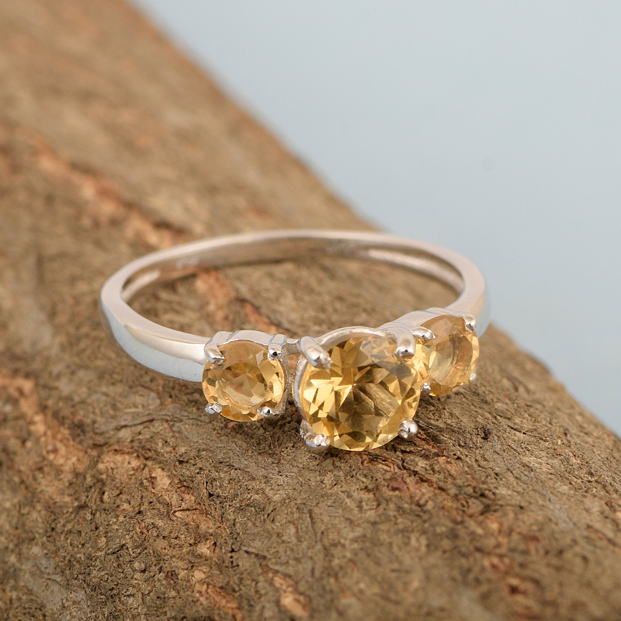 Trilogy Gemstone Citrine 3-Stone 0.60 Ctw 925 Sterling Silver Ring - Kimaya INC