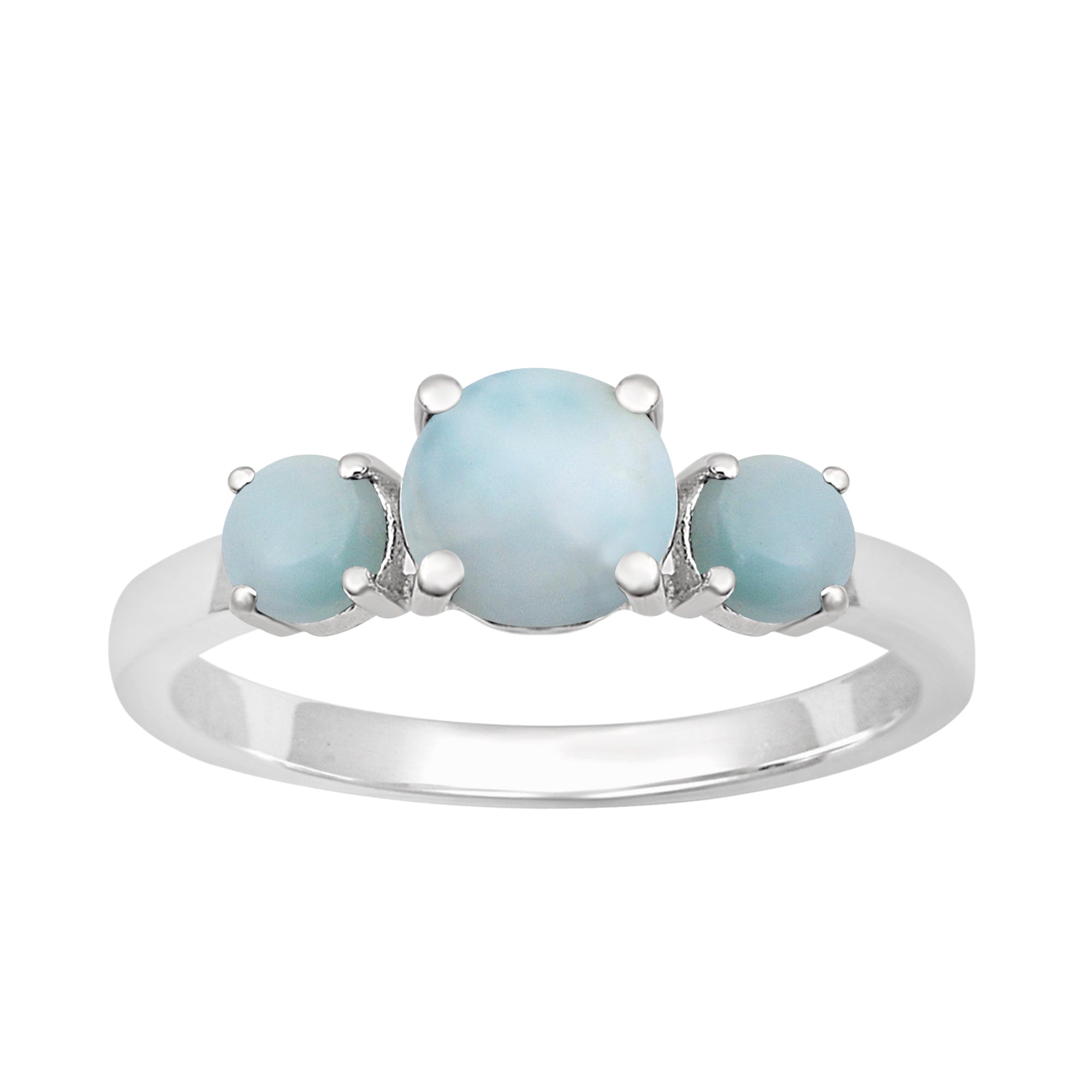 Trilogy Gemstone Larimar 3-Stone 0.60 Ctw 925 Sterling Silver Ring - Kimaya INC