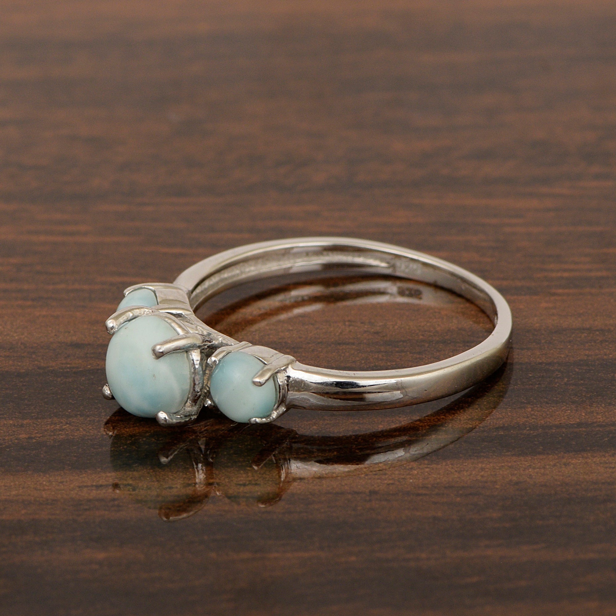 Trilogy Gemstone Larimar 3-Stone 0.60 Ctw 925 Sterling Silver Ring - Kimaya INC