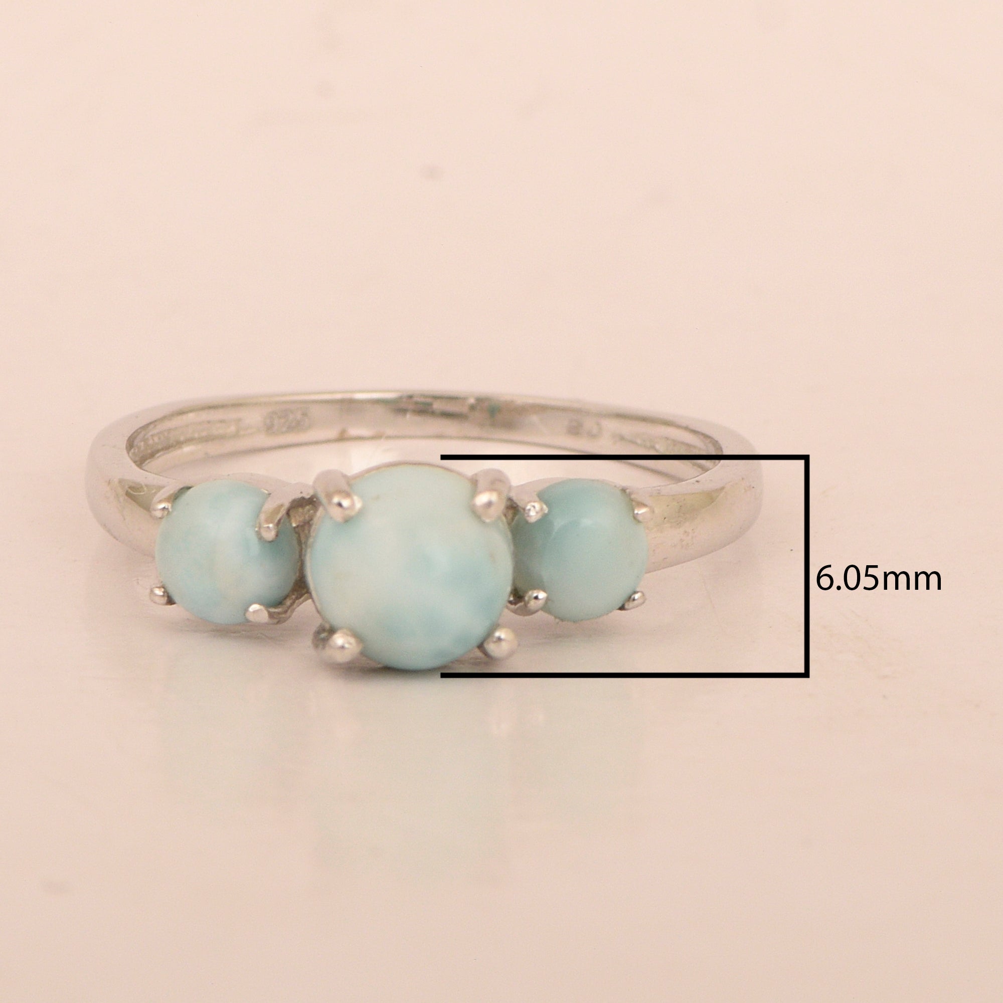 Trilogy Gemstone Larimar 3-Stone 0.60 Ctw 925 Sterling Silver Ring - Kimaya INC