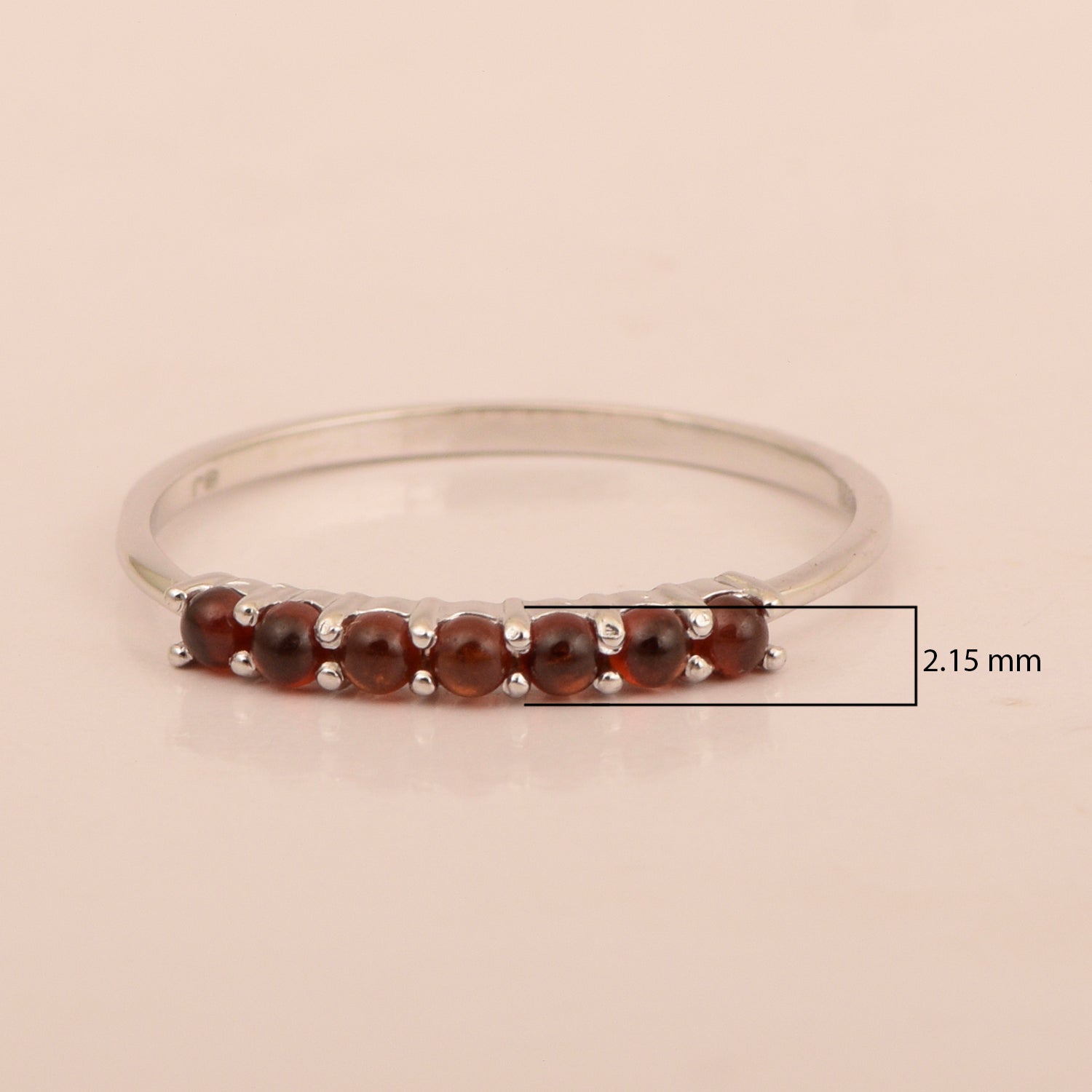 925 Sterling Silver 7-Stone 0.70 Ctw Garnet Cabochon Women Wedding Rings - Kimaya INC