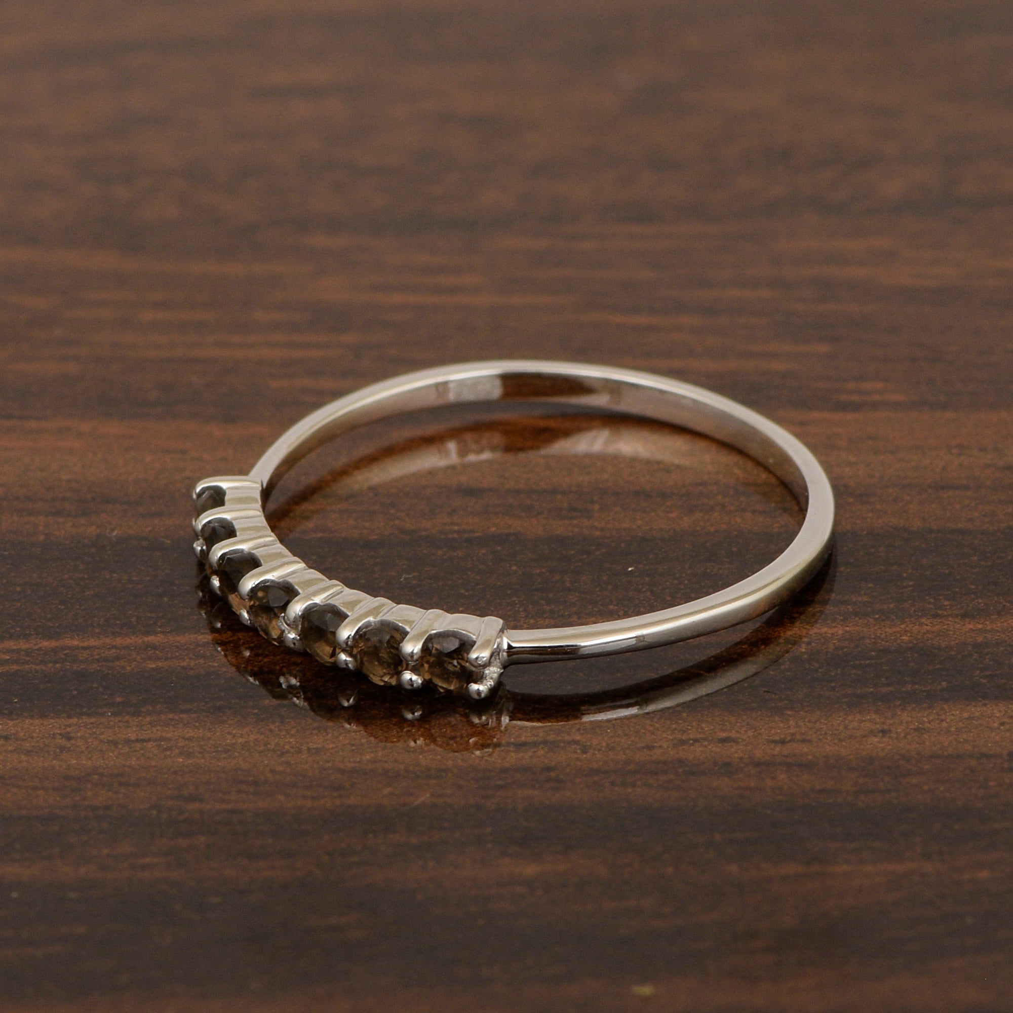 925 Sterling Silver 7-Stone 0.70 Ctw Smoky Quartz Women Wedding Rings - Kimaya INC