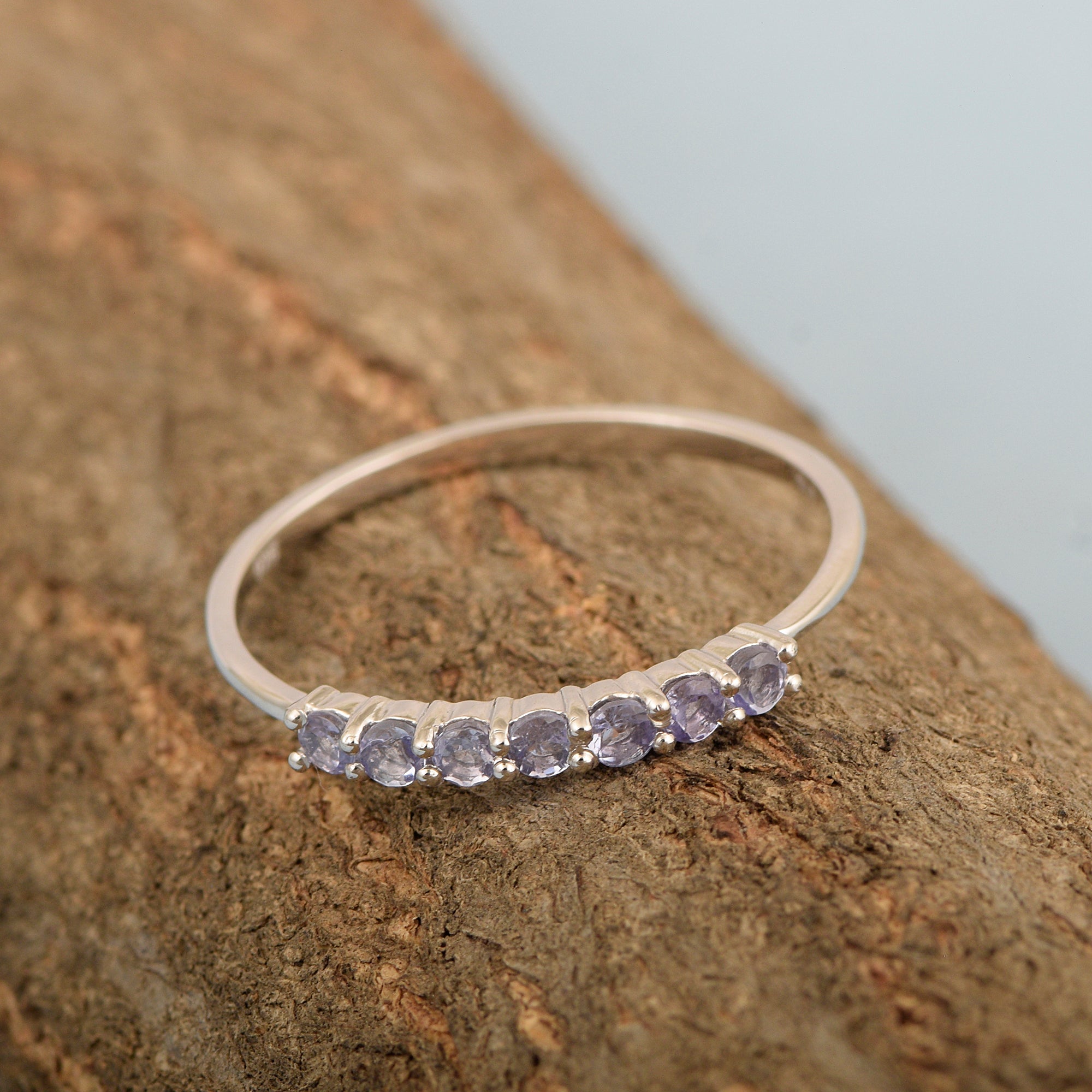 925 Sterling Silver 7-Stone 0.70 Ctw Tanzanite Women Wedding Rings - Kimaya INC