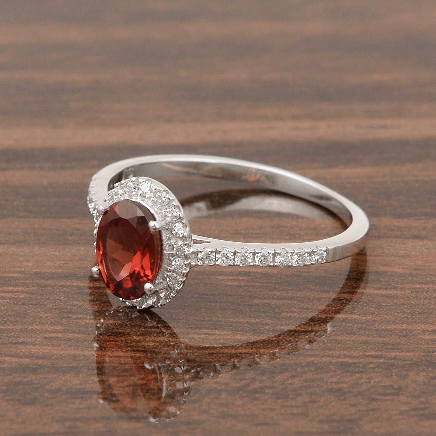 925 Sterling Silver Oval Garnet Women's Solitaire Ring - Kimaya INC