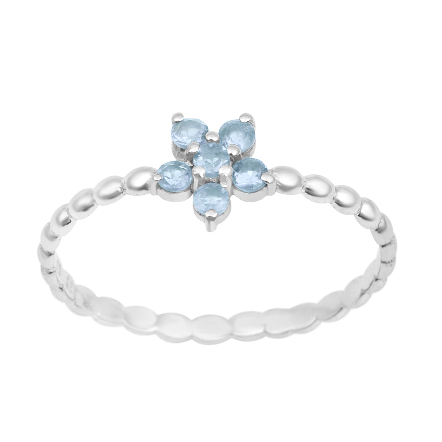 925 Sterling Silver Round 0.25 Ctw Aquamarine Stackable Women Ring - Kimaya INC