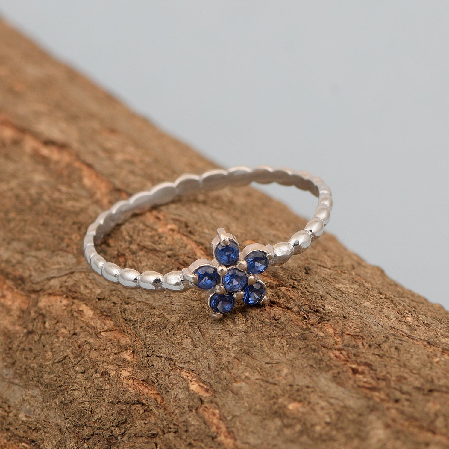 925 Sterling Silver Round 0.25 Ctw Blue Sapphire Stackable Women Ring - Kimaya INC