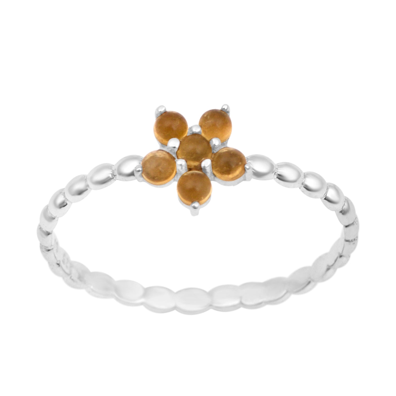 925 Sterling Silver Round 0.25 Ctw Citrine Cab Stackable Women Ring - Kimaya INC