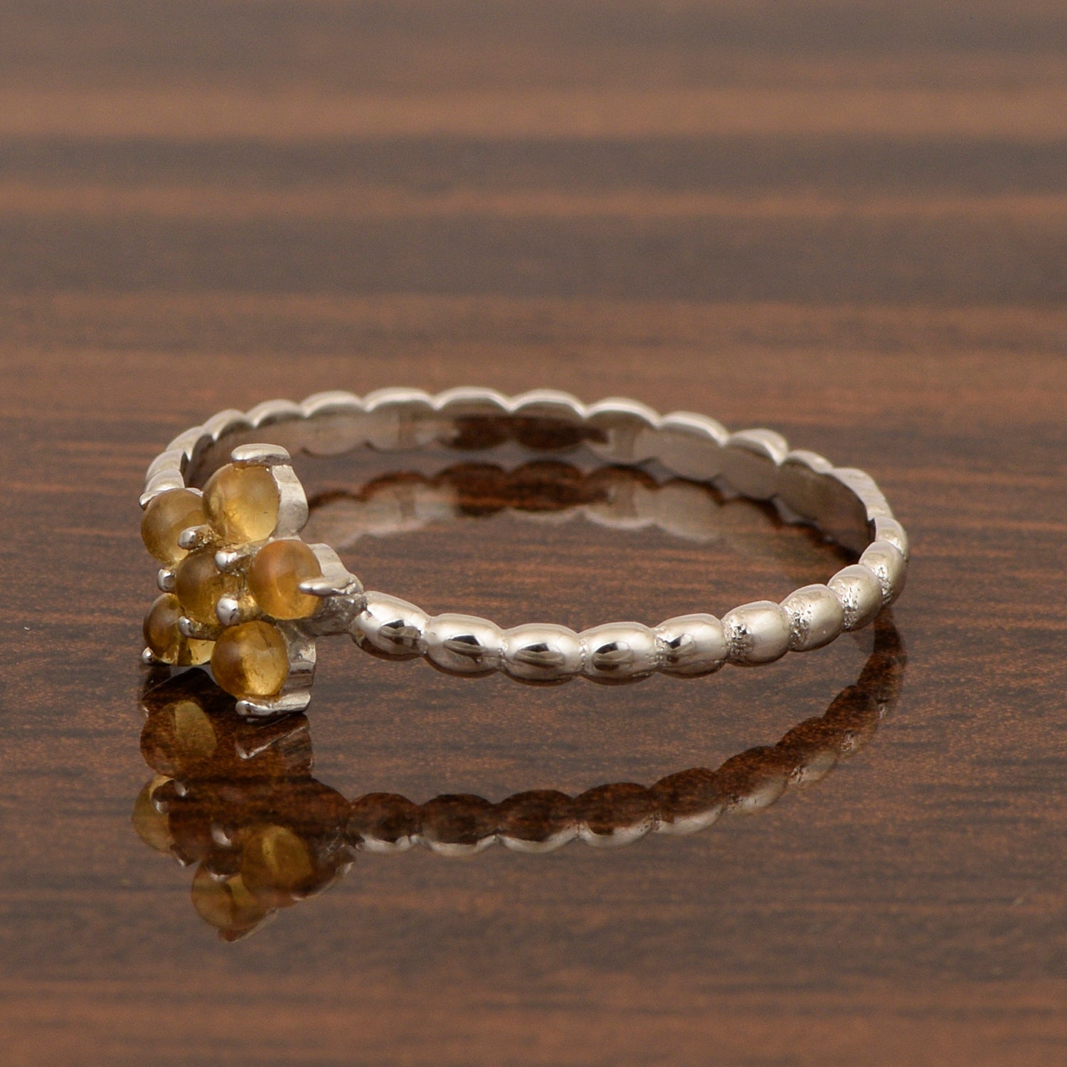 925 Sterling Silver Round 0.25 Ctw Citrine Cab Stackable Women Ring - Kimaya INC