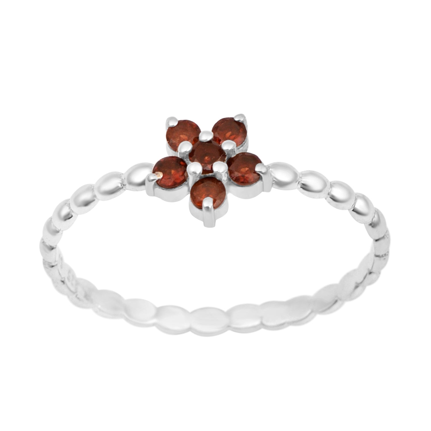 925 Sterling Silver Round 0.25 Ctw Garnet Stackable Women Ring - Kimaya INC