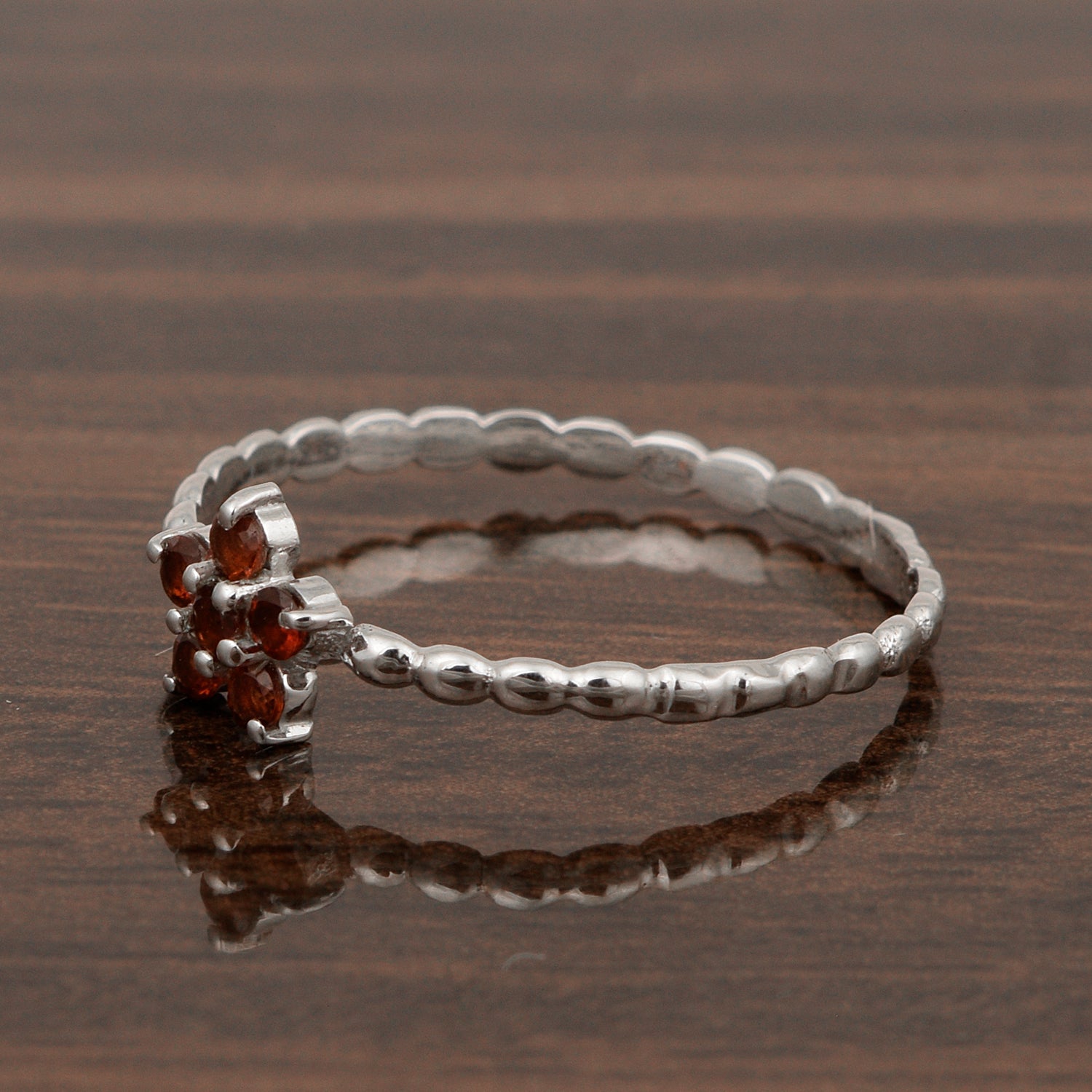 925 Sterling Silver Round 0.25 Ctw Garnet Stackable Women Ring - Kimaya INC