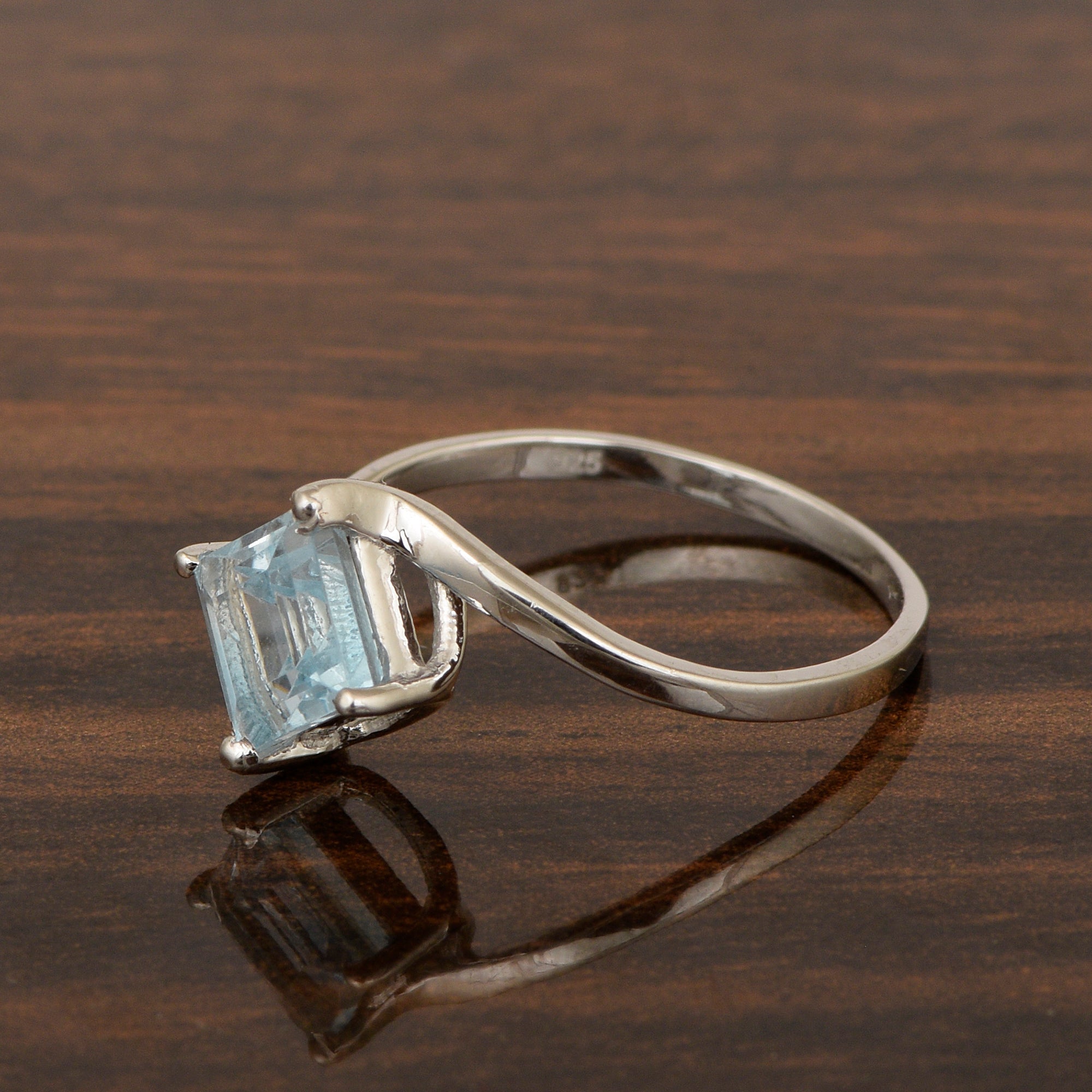 Princess Cut Square 5mm Aquamarine 925 Sterling Silver Wedding Ring - Kimaya INC