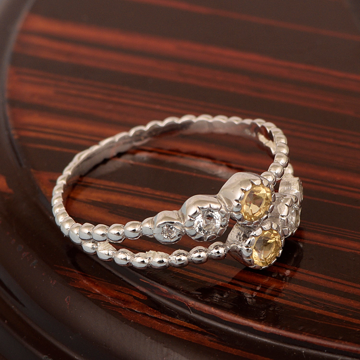 Dual Band Round 0.20 Ctw Citrine 925 Sterling Silver Women Wedding Ring - Kimaya INC