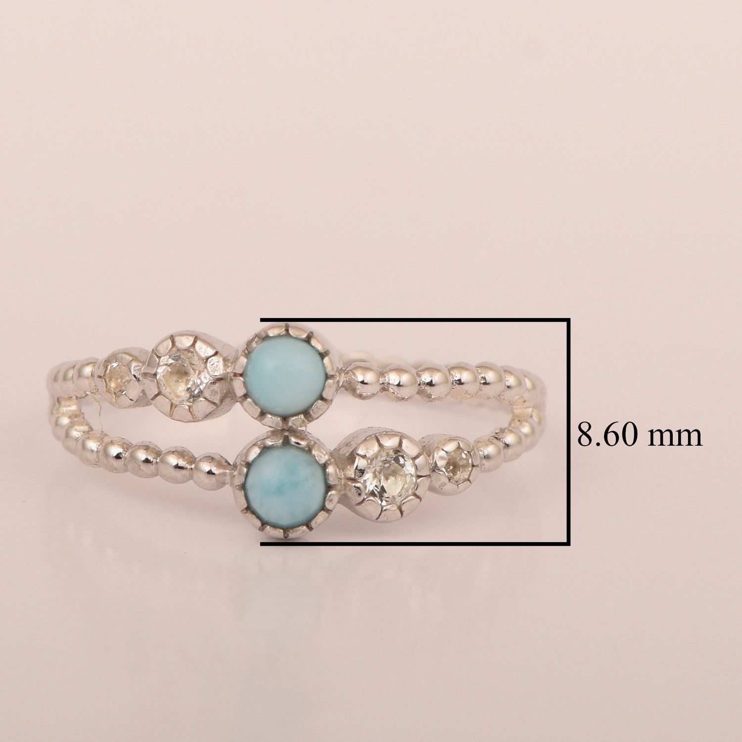 Dual Band Round 0.20 Ctw Larimar 925 Sterling Silver Women Wedding Ring - Kimaya INC