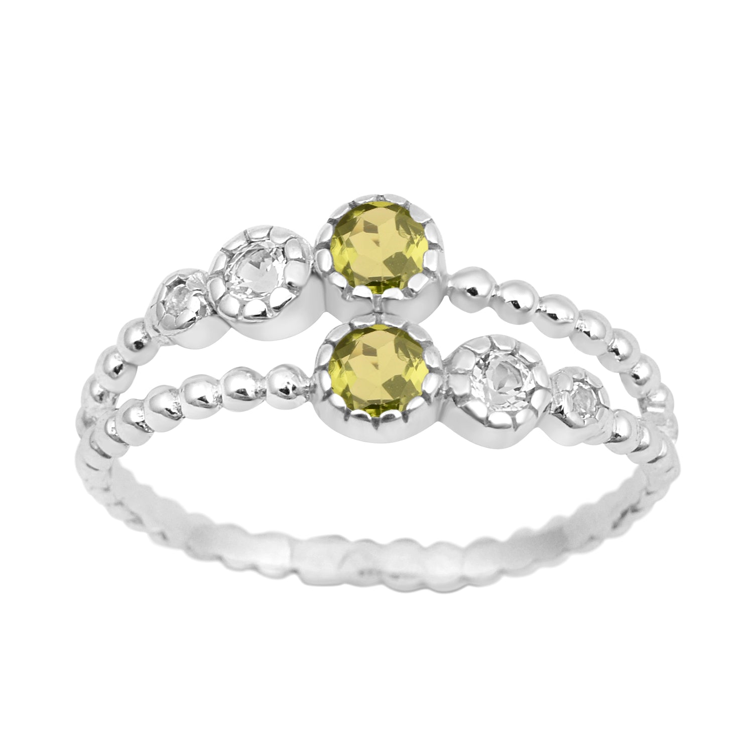 Dual Band Round 0.20 Ctw Peridot 925 Sterling Silver Women Wedding Ring - Kimaya INC