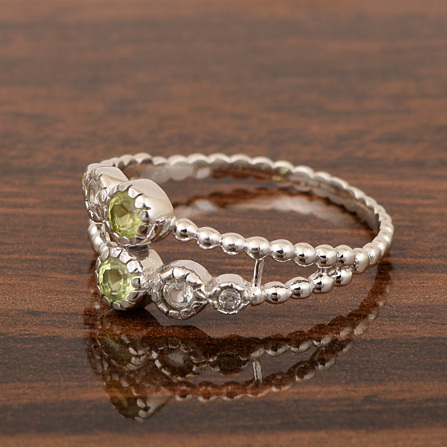 Dual Band Round 0.20 Ctw Peridot 925 Sterling Silver Women Wedding Ring - Kimaya INC