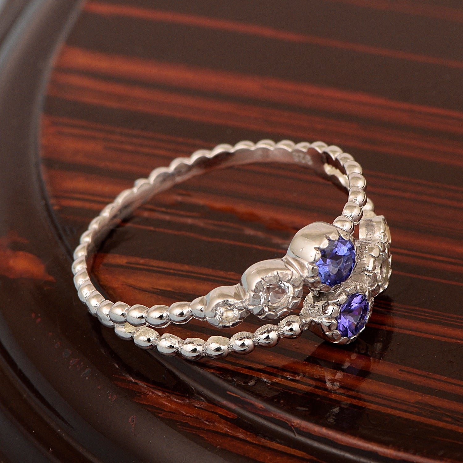 Dual Band Round 0.20 Ctw Tanzanite 925 Sterling Silver Women Wedding Ring - Kimaya INC