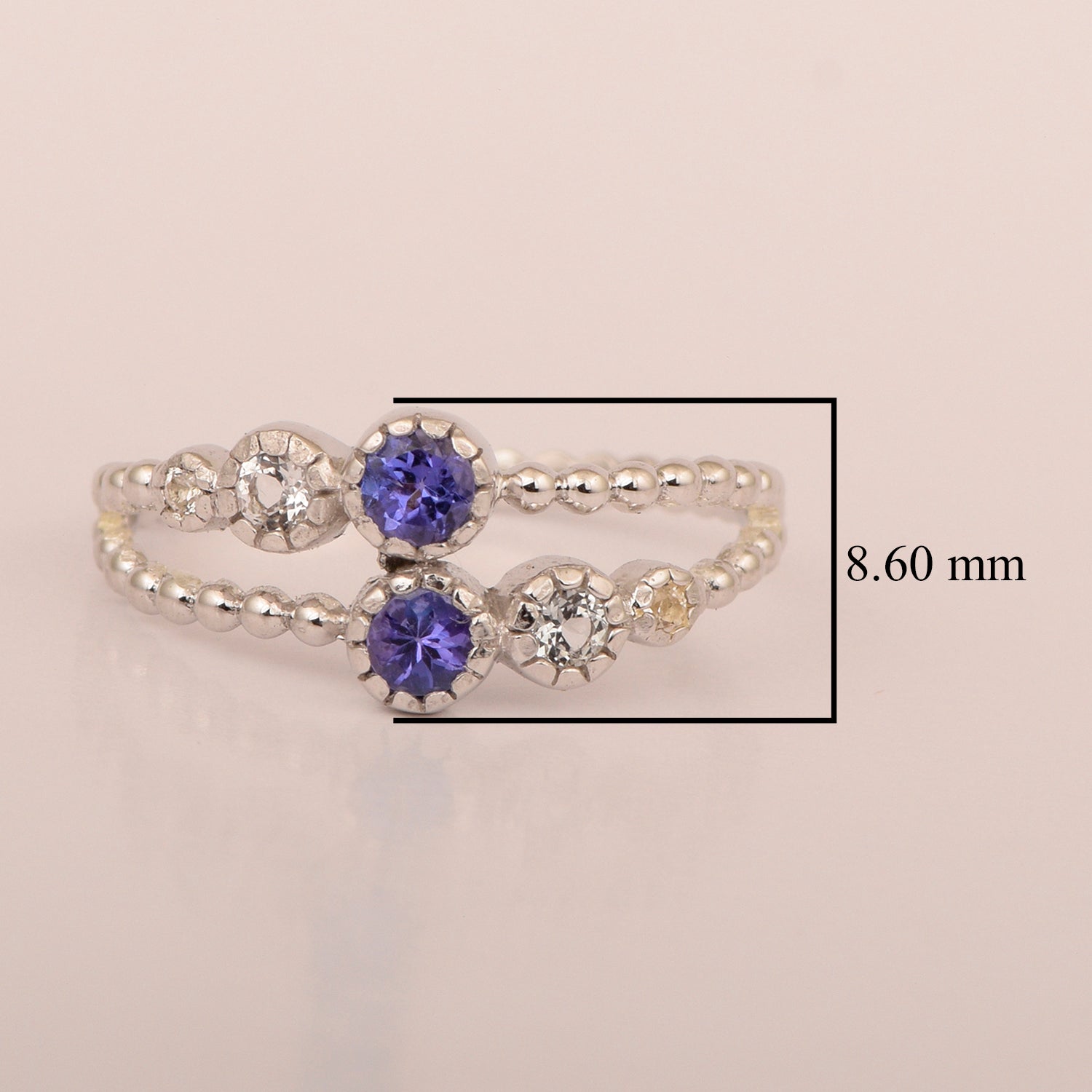 Dual Band Round 0.20 Ctw Tanzanite 925 Sterling Silver Women Wedding Ring - Kimaya INC