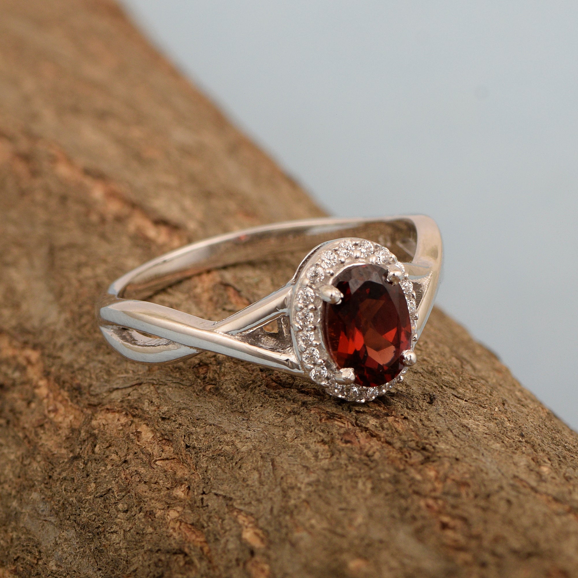 Solitaire Oval 1 Ctw Garnet Sterling Silver 925 Women Ring - Kimaya INC