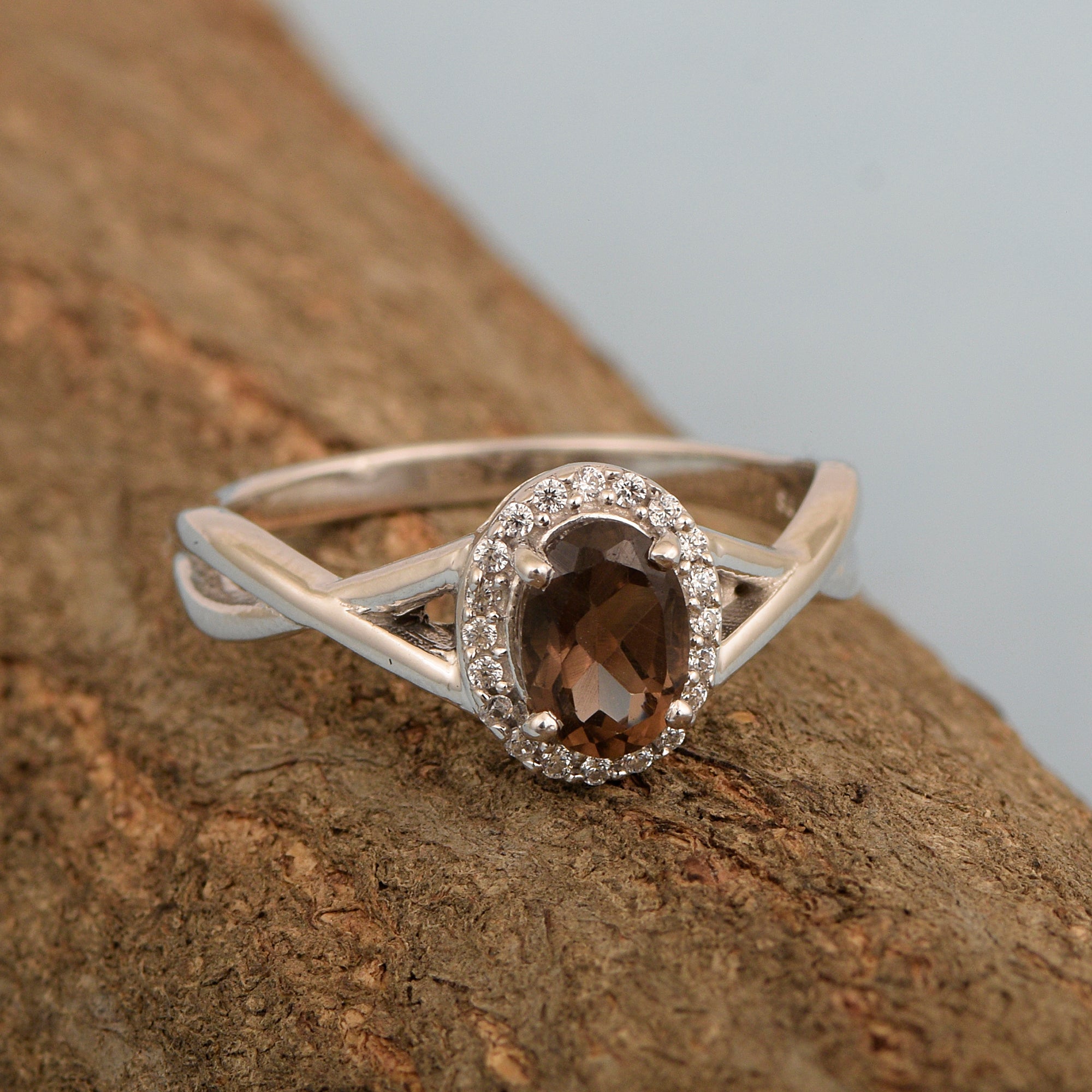 Solitaire Oval 1 Ctw Smoky Quartz Sterling Silver 925 Women Ring - Kimaya INC