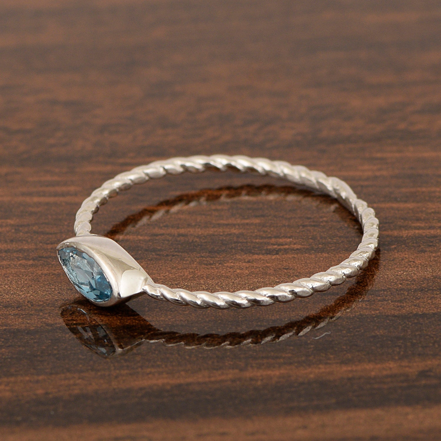 925 Sterling Silver Marquise 6X3MM Aquamarine Women Promise Ring - Kimaya INC