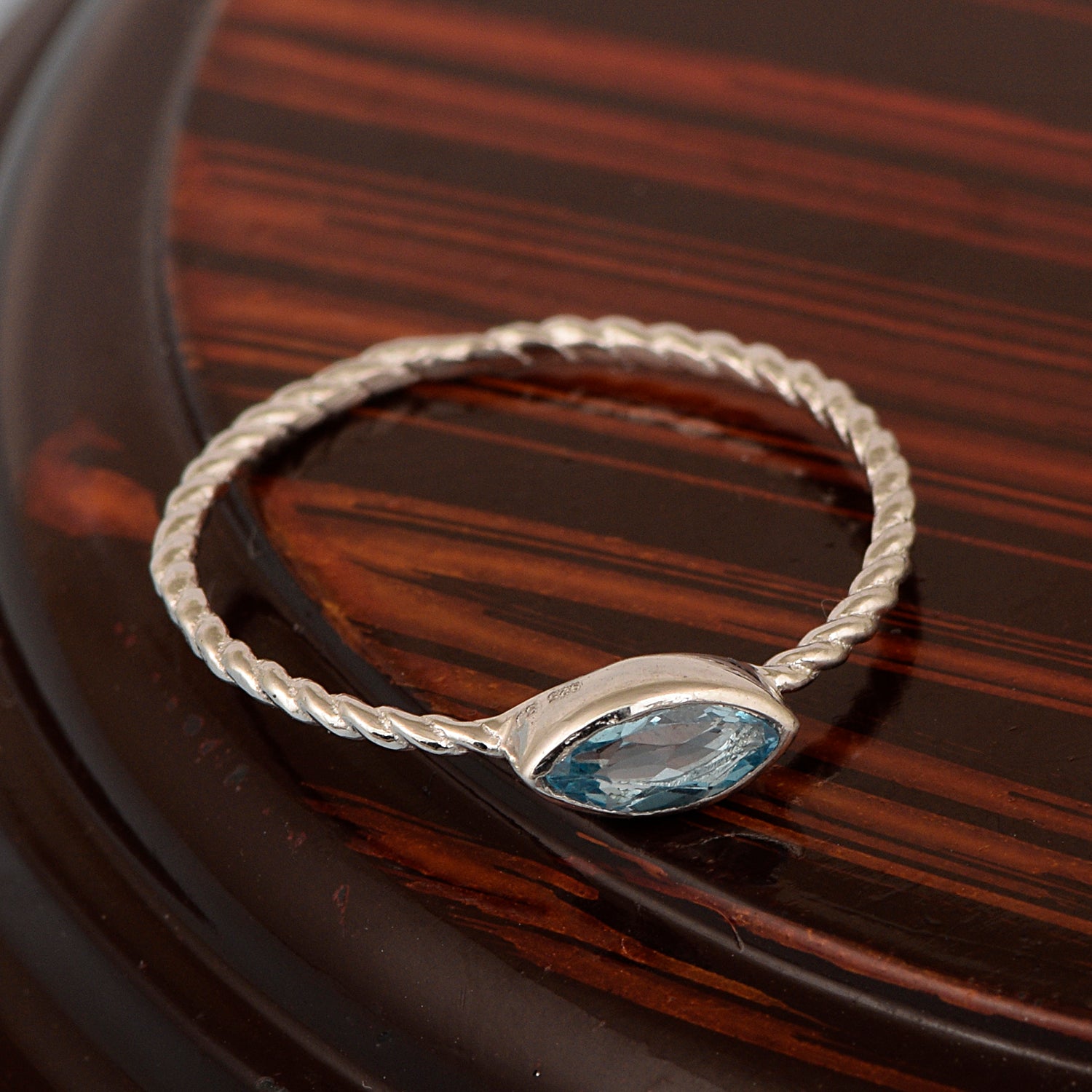 925 Sterling Silver Marquise 6X3MM Aquamarine Women Promise Ring - Kimaya INC