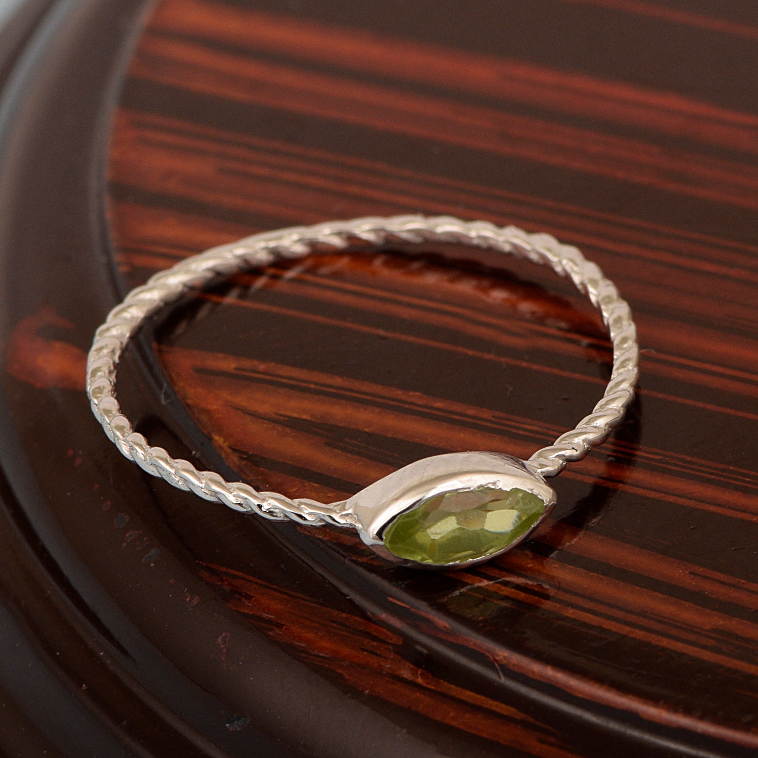 925 Sterling Silver Marquise 6X3MM Peridot Women Promise Ring - Kimaya INC