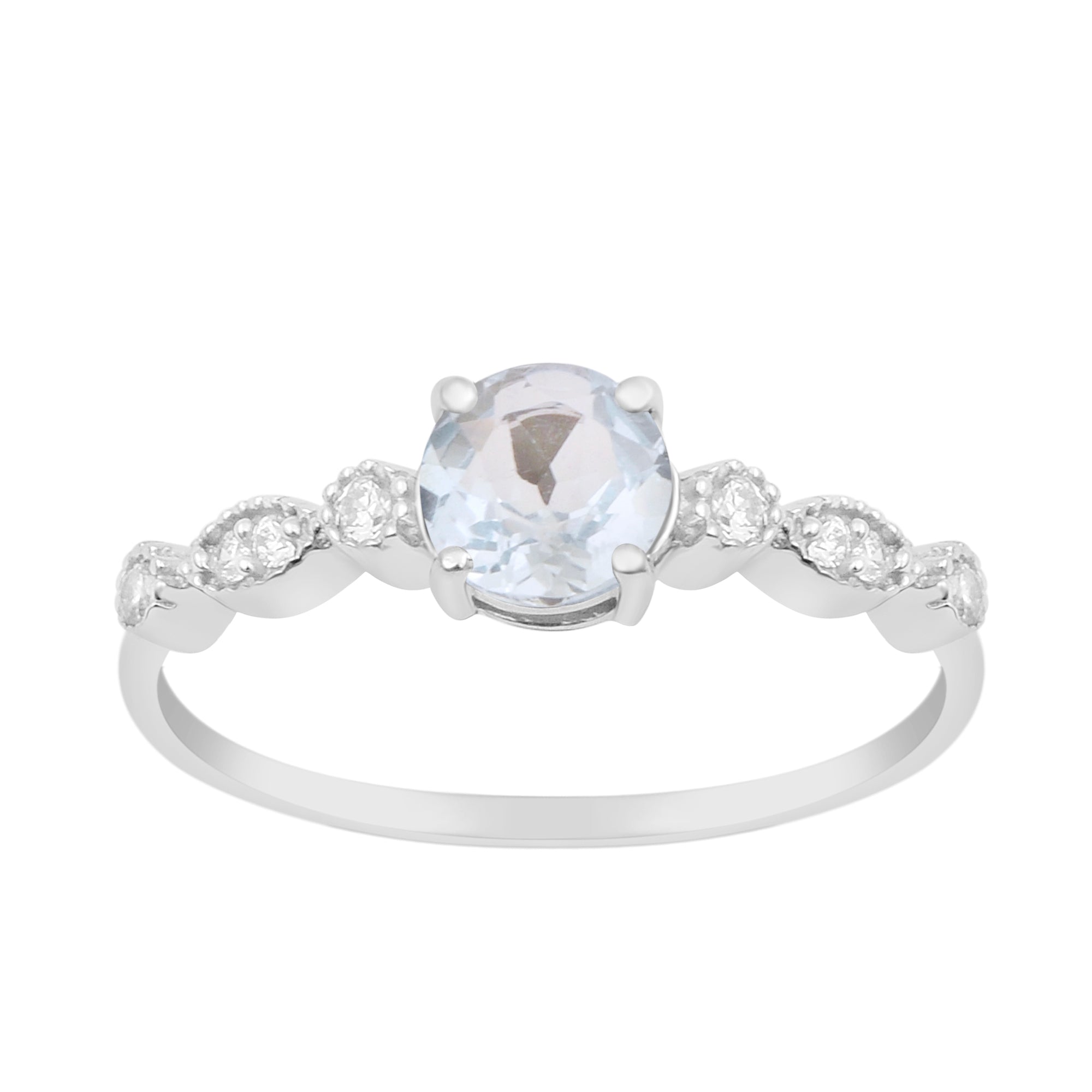 925 Sterling Silver Solitaire Round 6mm Aquamarine Women Ring - Kimaya INC