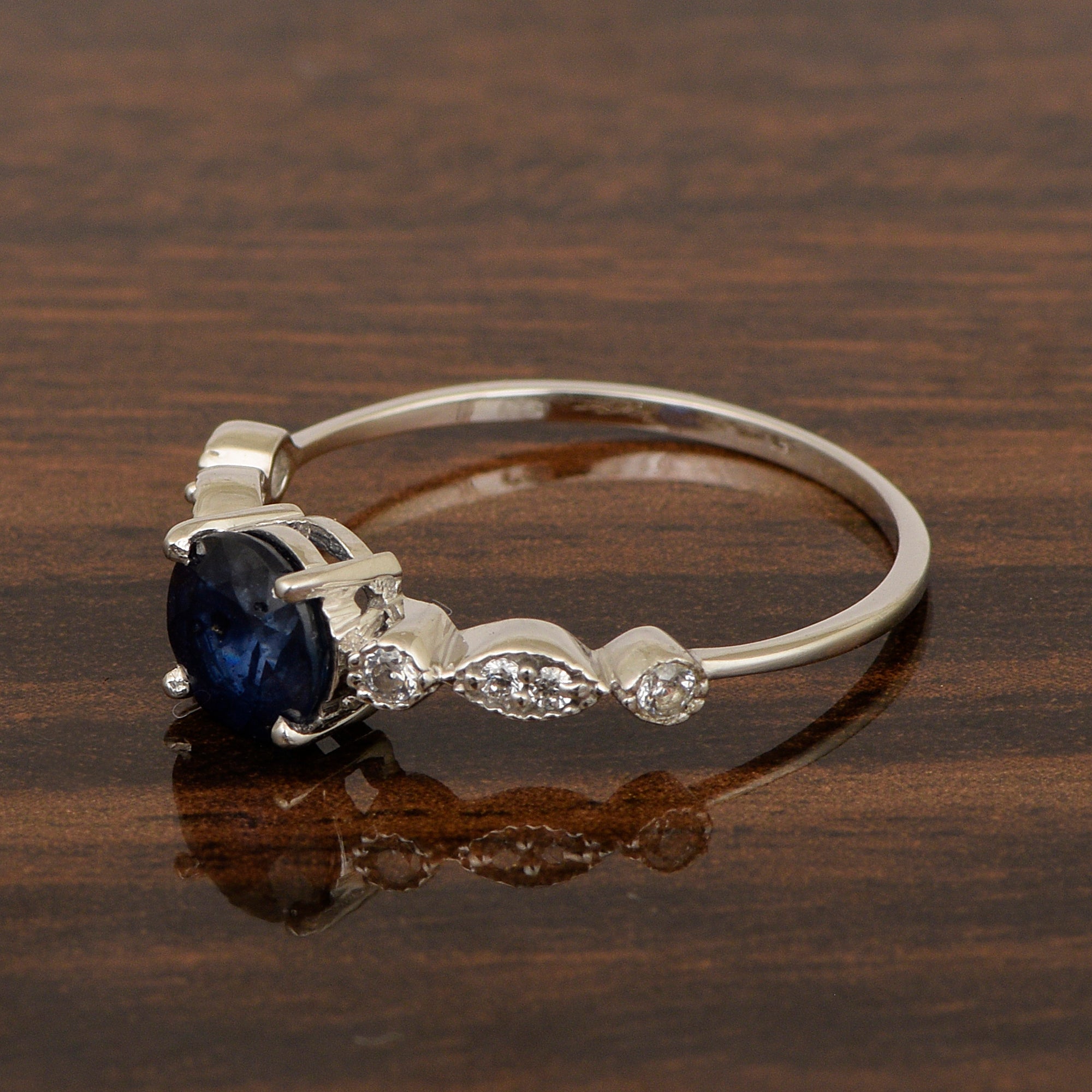 925 Sterling Silver Solitaire Round 6mm Blue Sapphire Women Ring - Kimaya INC