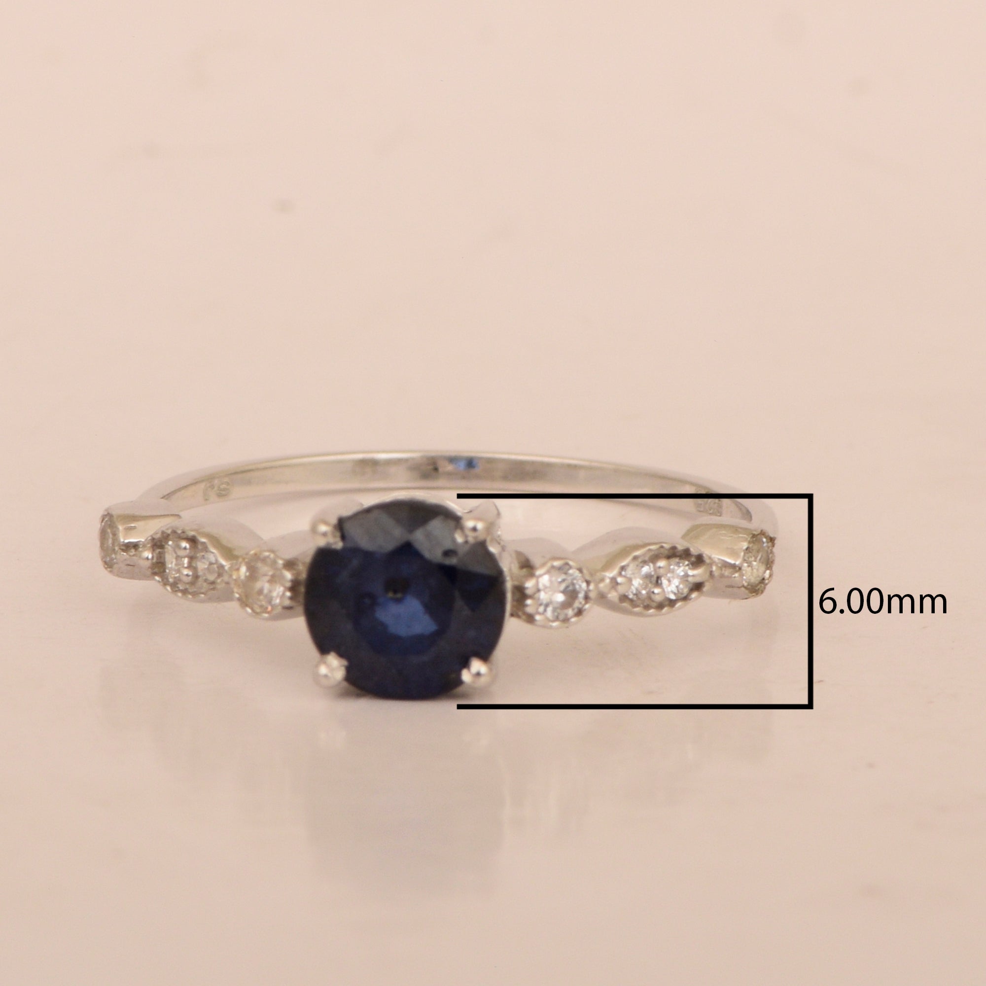 925 Sterling Silver Solitaire Round 6mm Blue Sapphire Women Ring - Kimaya INC