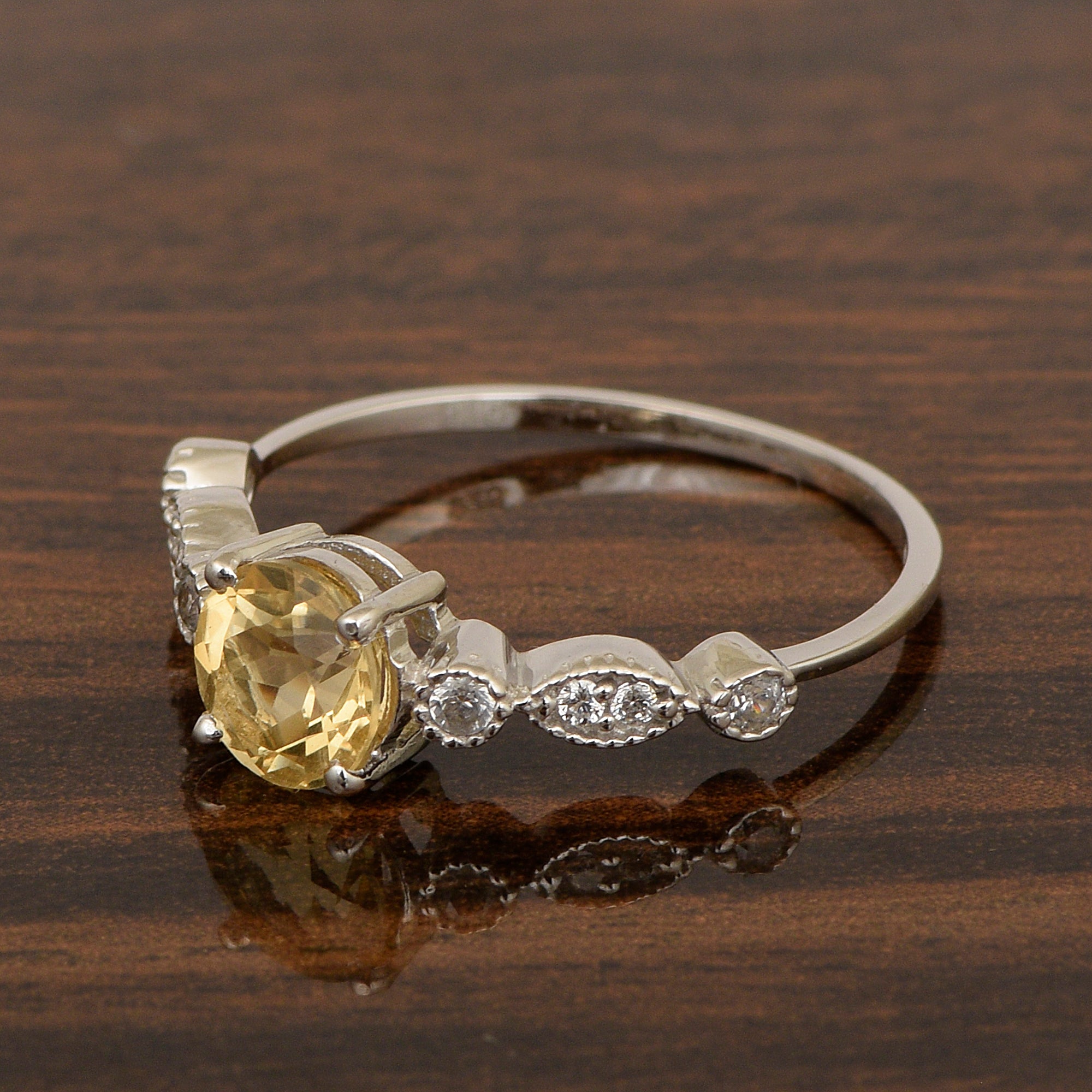 925 Sterling Silver Solitaire Round 6mm Citrine Women Ring - Kimaya INC