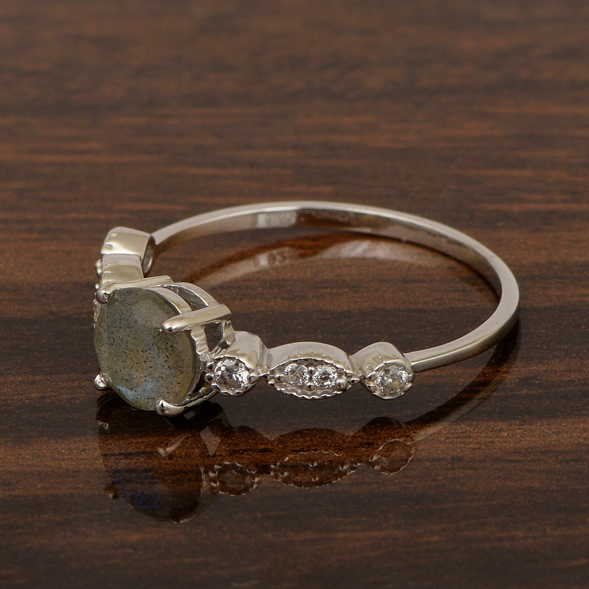 925 Sterling Silver Solitaire Round 6mm Labradorite Women Ring - Kimaya INC