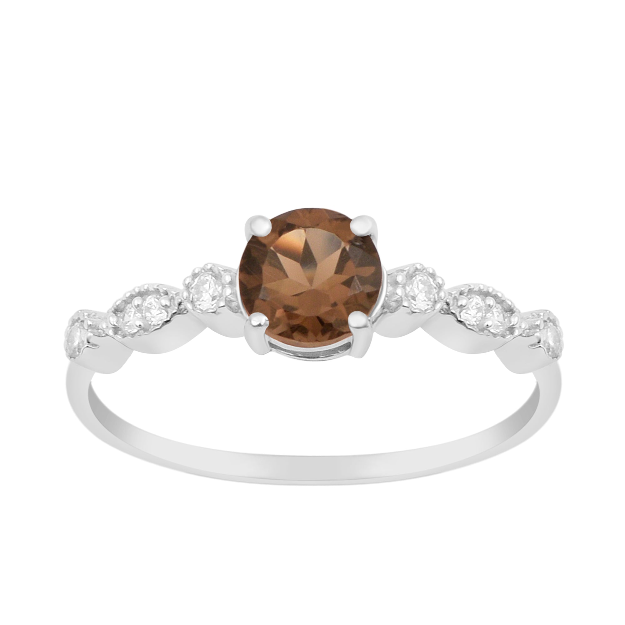 925 Sterling Silver Solitaire Round 6mm Smoky Quartz Women Ring - Kimaya INC