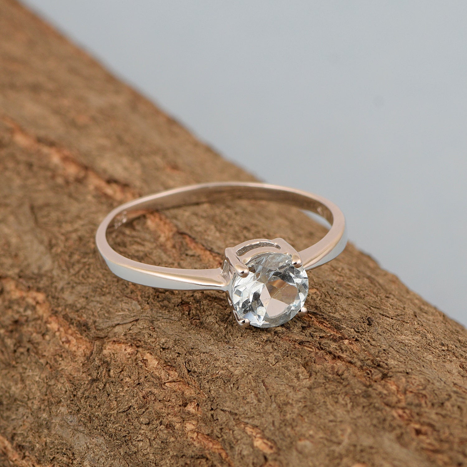 Round Cut 6mm Aquamarine Gemstone Solitaire Ring for Women in 925 Sterling Silver - Kimaya INC