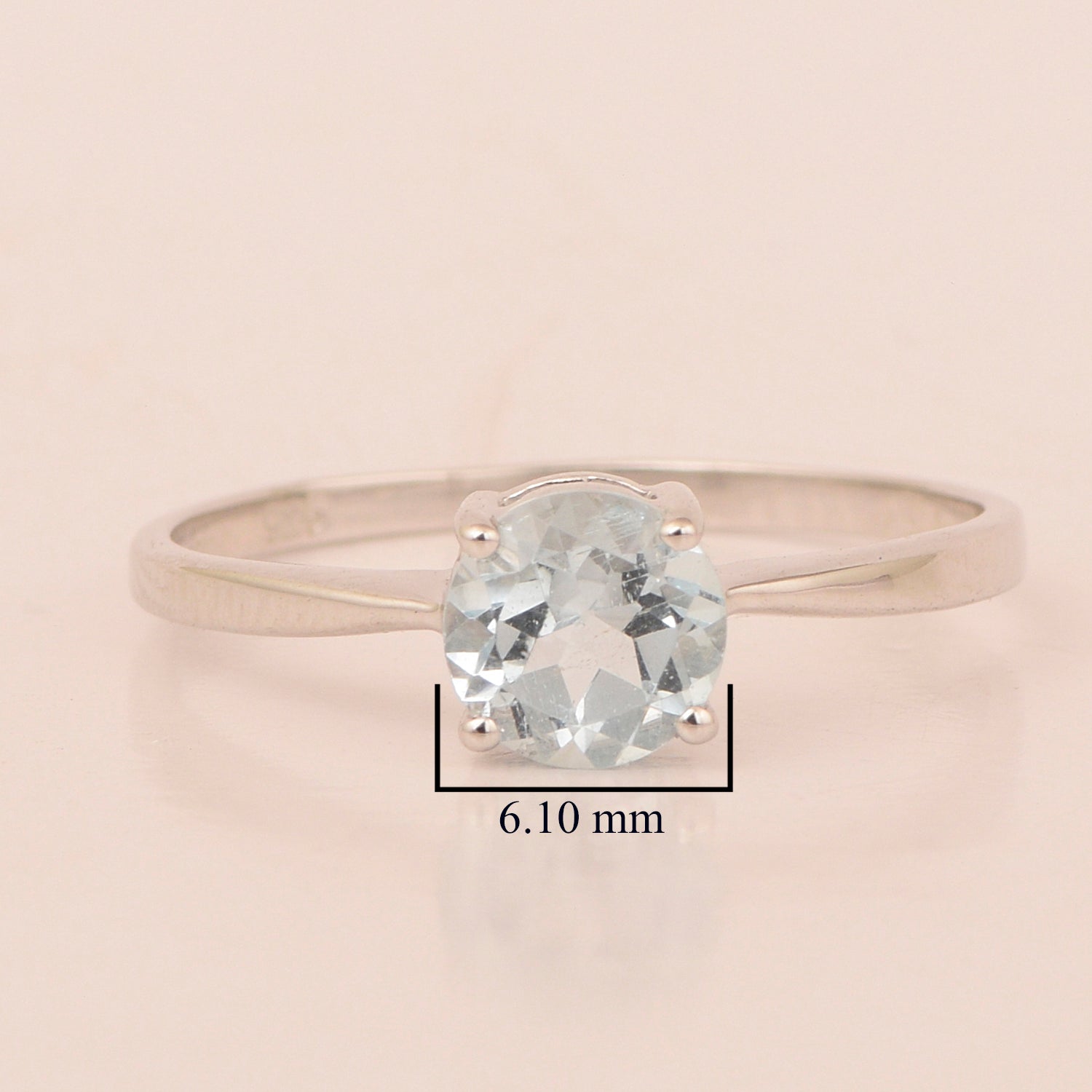 Round Cut 6mm Aquamarine Gemstone Solitaire Ring for Women in 925 Sterling Silver - Kimaya INC