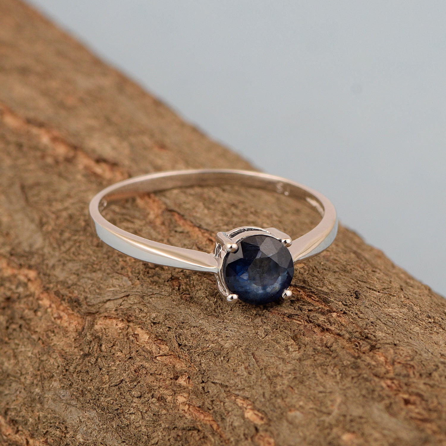 Round Cut 6mm Blue Sapphire Gemstone Solitaire Ring for Women in 925 Sterling Silver - Kimaya INC