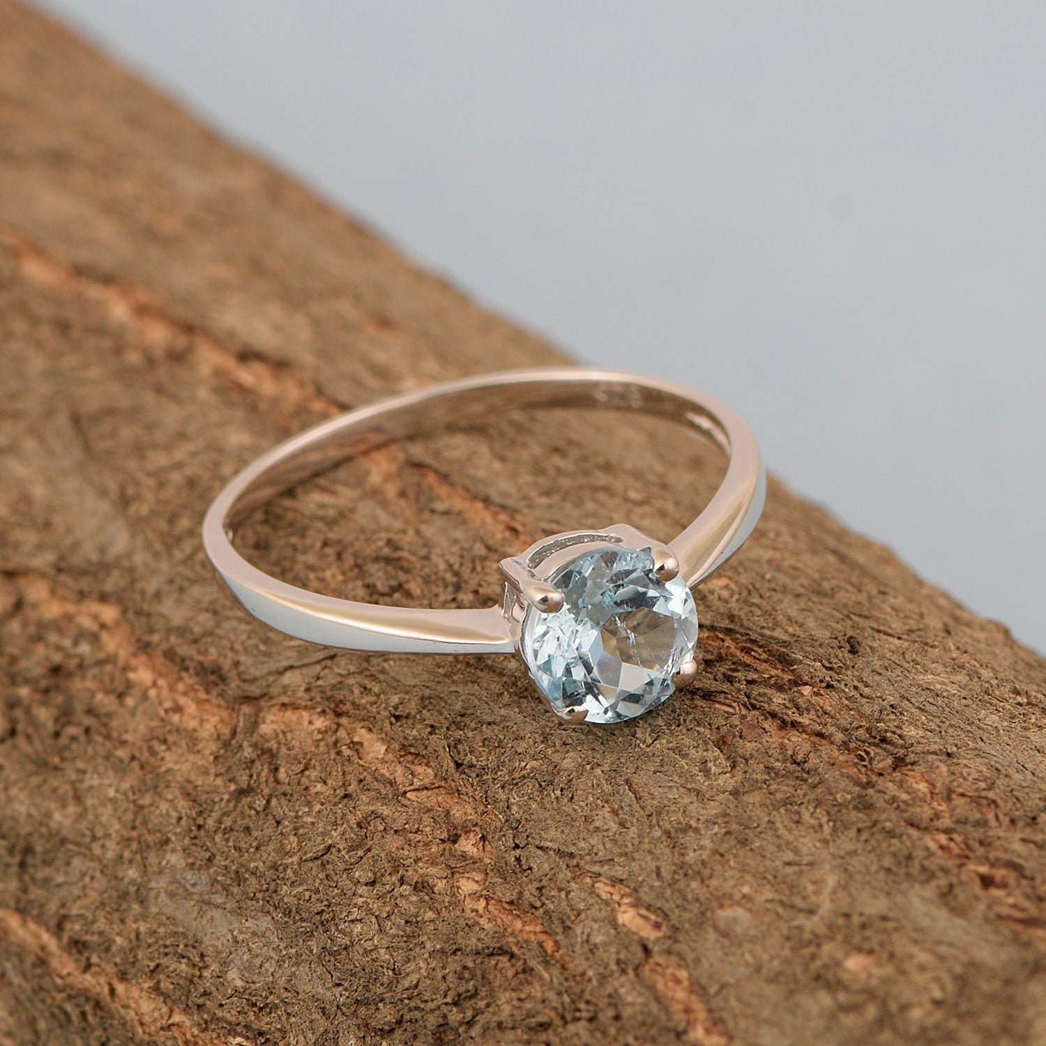 Round Cut 6mm Blue Topaz Gemstone Solitaire Ring for Women in 925 Sterling Silver - Kimaya INC