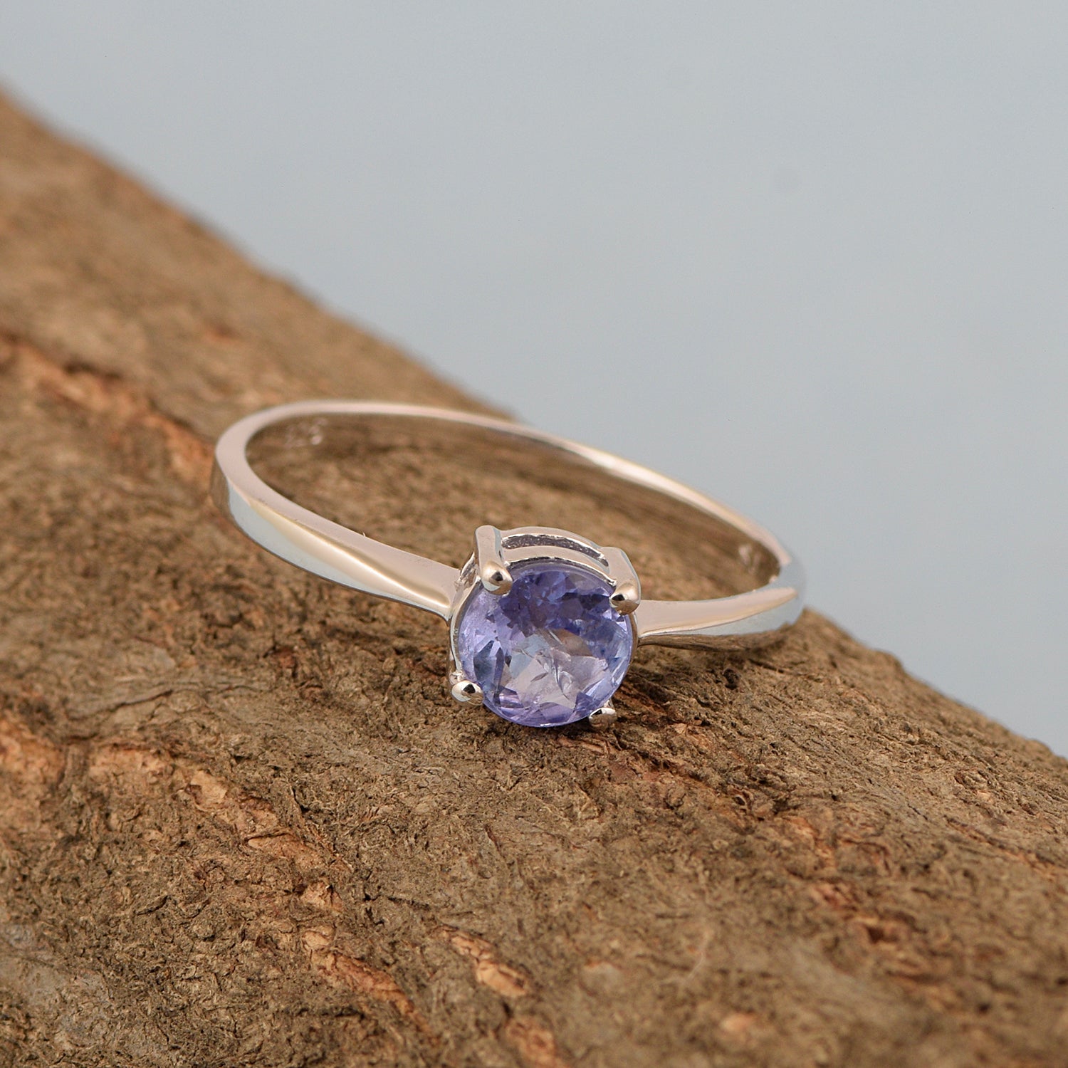 Round Cut 6mm Tanzanite Gemstone Solitaire Ring for Women in 925 Sterling Silver - Kimaya INC