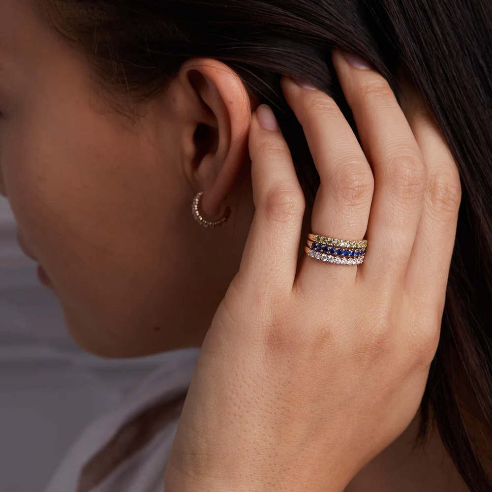 Indulge in Timeless Splendor: The Eternity Blue Sapphire Band Ring by Kimaya Jewel