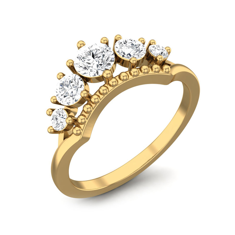 Moissanite Delicate Crown Band Ring - Sterling Silver Yellow Plated
