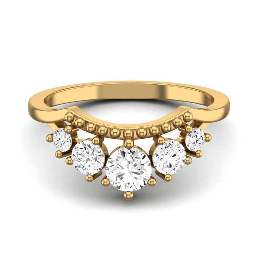 Moissanite Delicate Crown Band Ring - Sterling Silver Yellow Plated