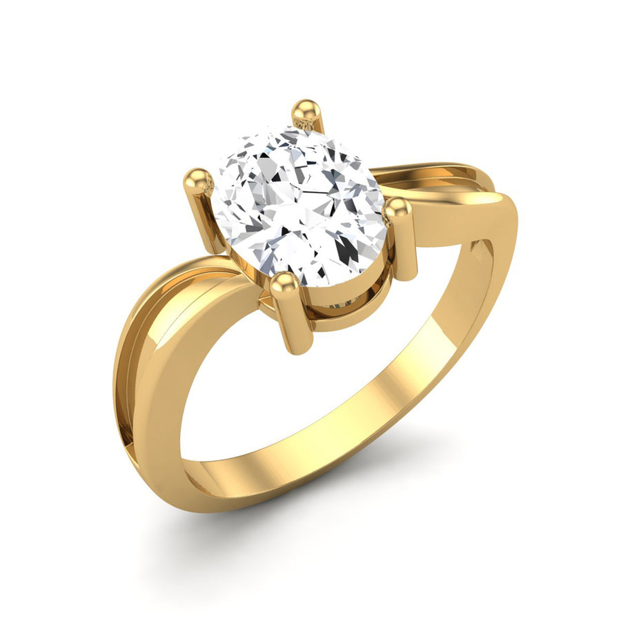 Moissanite Bypass Shank Solitaire Ring - Sterling Silver Yellow Plated