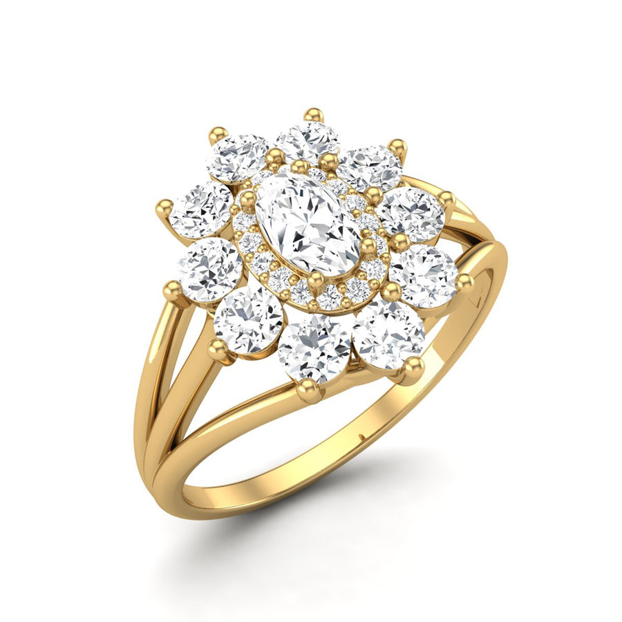 Moissanite Floral Cluster Ring - Sterling Silver Yellow Plated