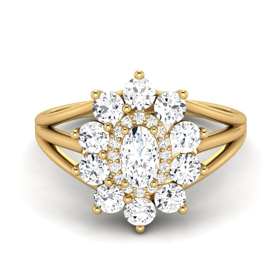 Moissanite Floral Cluster Ring - Sterling Silver Yellow Plated