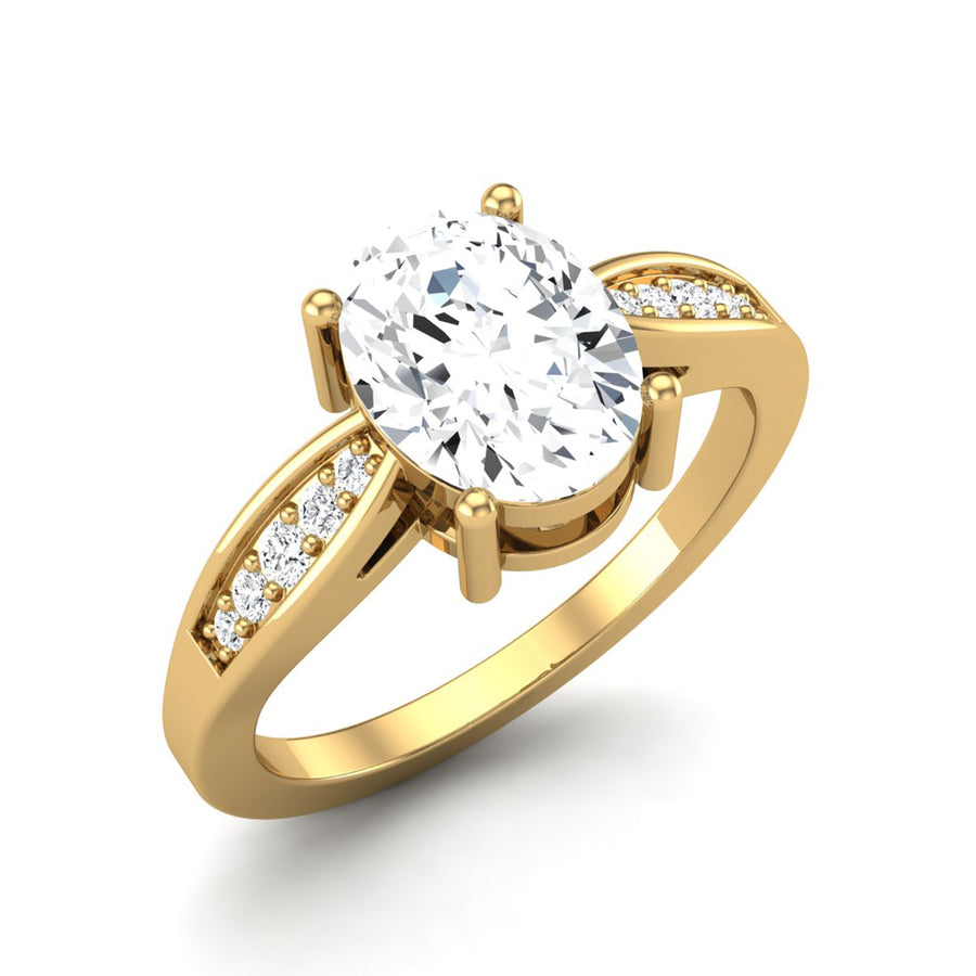 Moissanite Solitaire With Accents Ring - Sterling Silver Yellow Plated