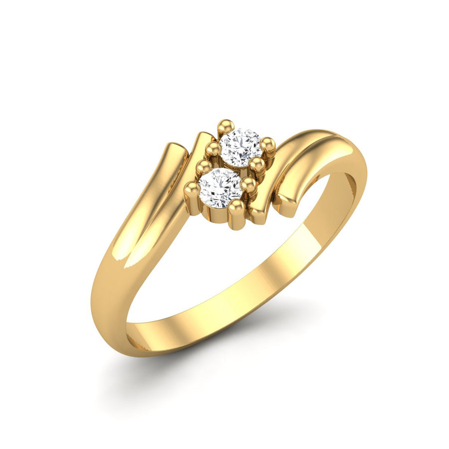 Moissanite Delicate Bypass Duo Ring - Sterling Silver Yellow Plated