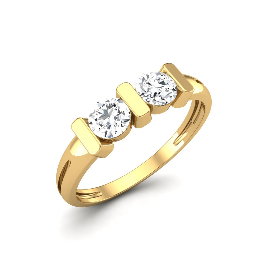 Moissanite Dual Stone Ring - Sterling Silver Yellow Plated