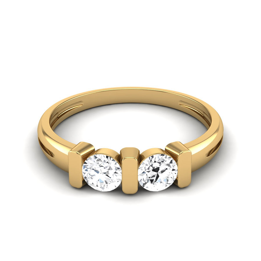 Moissanite Dual Stone Ring - Sterling Silver Yellow Plated