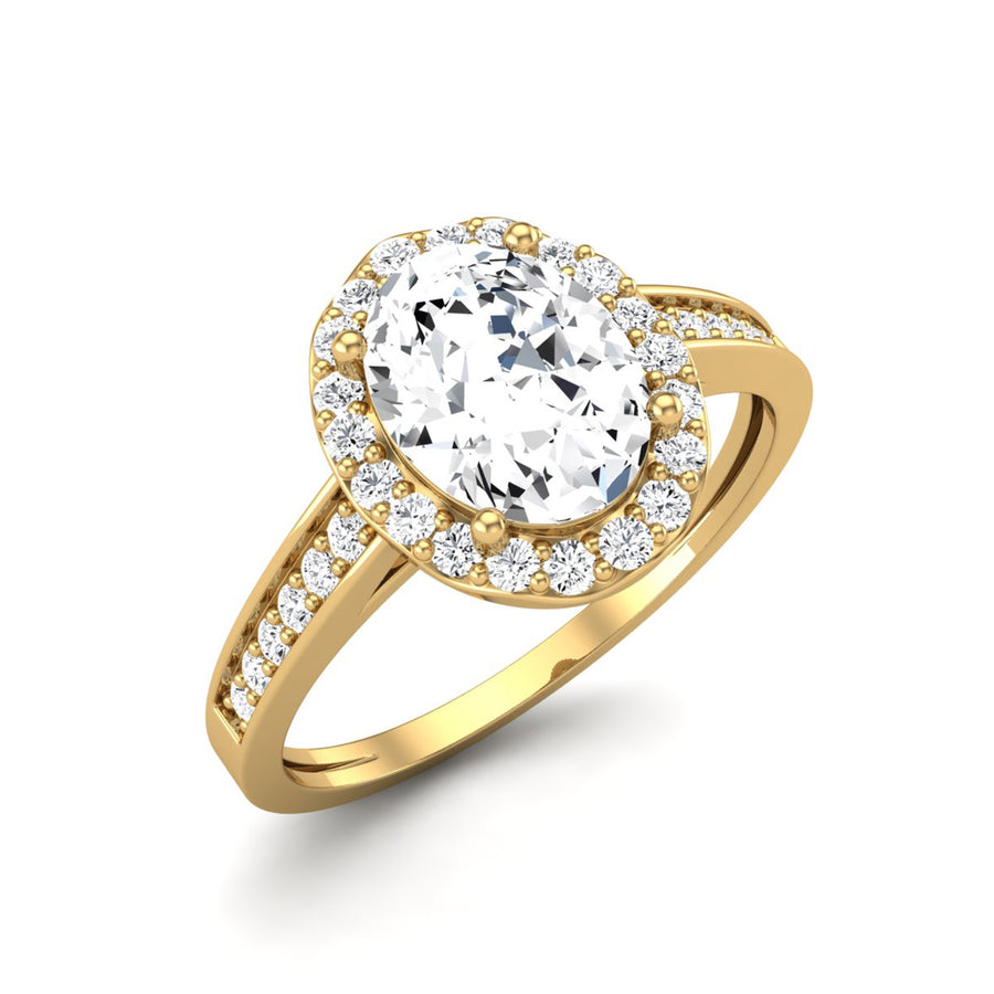 Moissanite Halo & Pavé Accent Ring - Sterling Silver Yellow Plated