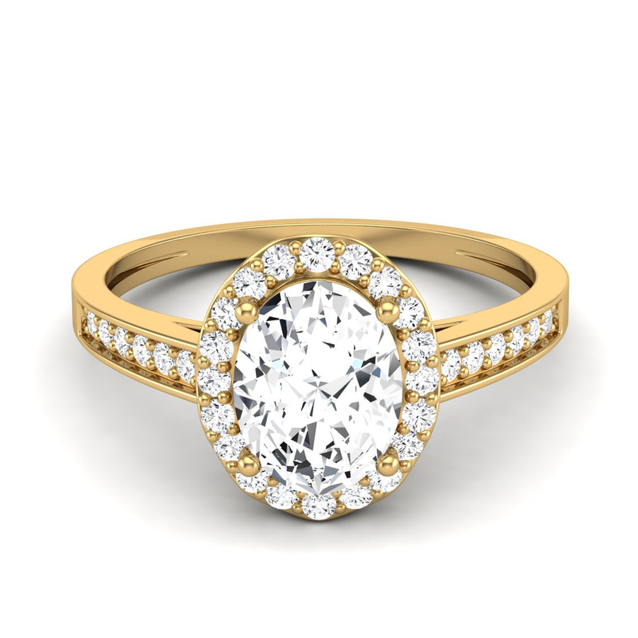 Moissanite Halo & Pavé Accent Ring - Sterling Silver Yellow Plated