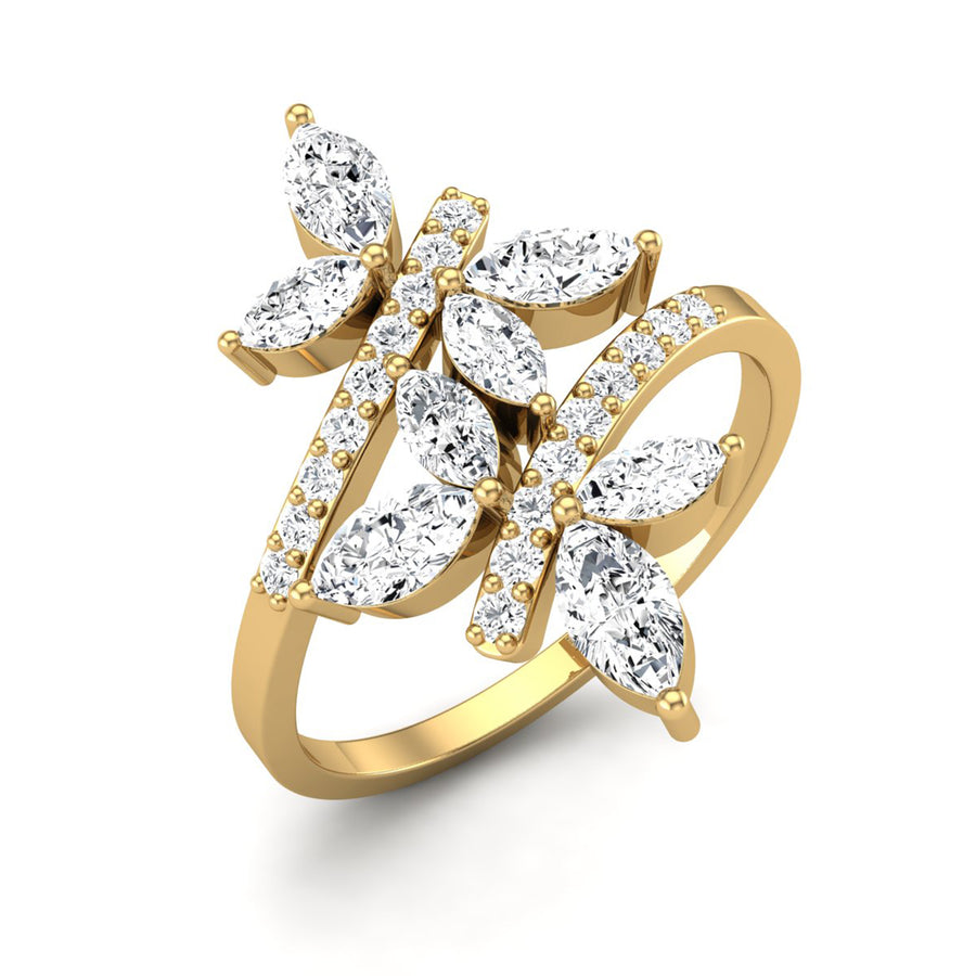 Moissanite Double Dragonfly Ring - Sterling Silver Yellow Plated